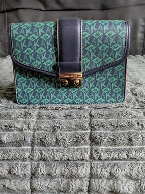 Anne Klein Turquoise & Navy Logo Crossbody Bag